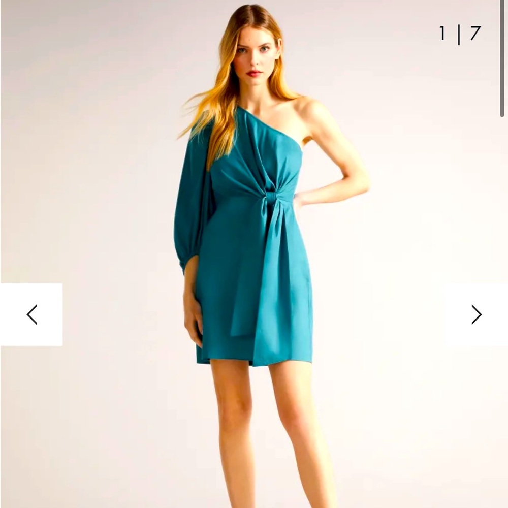 Ted Baker Lauica Turquoise One Shoulder Mini Dress with Tie Waist SIZE 1